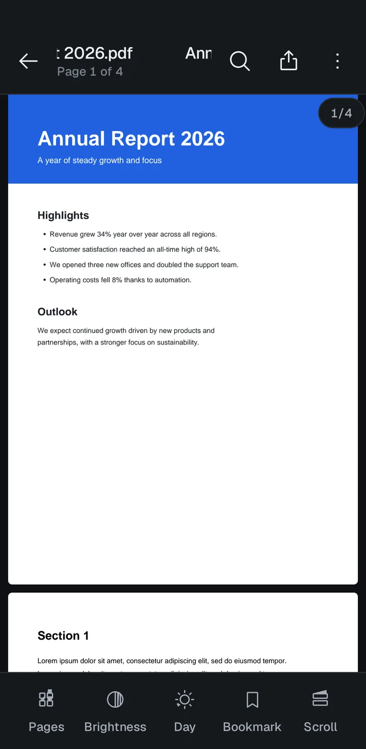 A PDF in the Scanneo dark theme