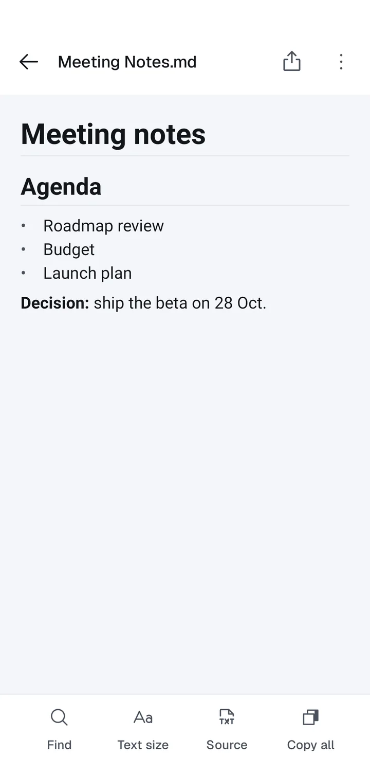 A Markdown note rendered in Scanneo